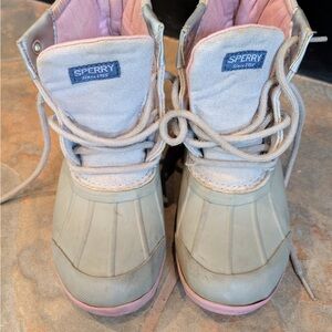Girls Sperry Pink and Tan Port Boots